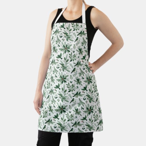 Emerald Green Birds and Boughs Holiday Apron