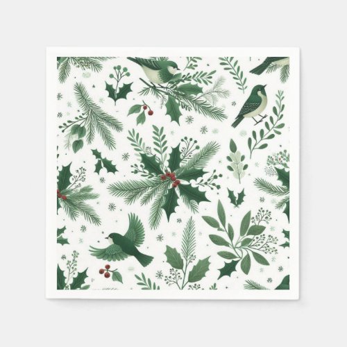 Emerald Green Birds and Boughs Holiday Napkins