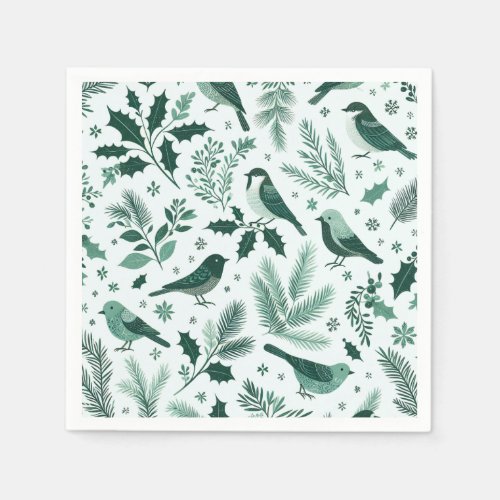 Emerald Green Birds and Boughs Holiday Napkins