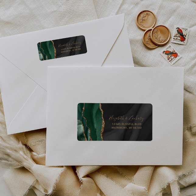 Emerald Green Black Agate Wedding Return Address Label (Creator Uploaded)