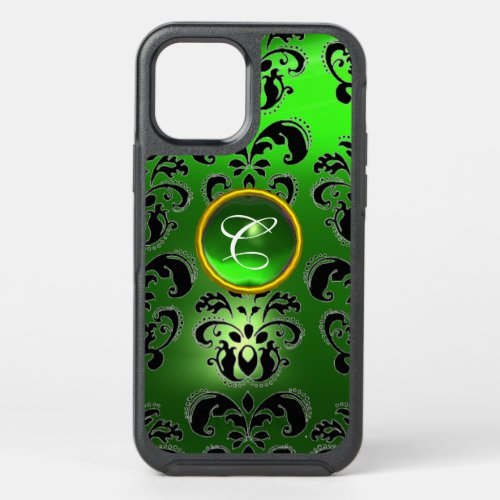 EMERALD GREEN BLACK DAMASK GEMSTONE MONOGRAM  OtterBox SYMMETRY iPhone 12 CASE