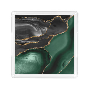 Emerald Green Black Gold Agate Acrylic Tray