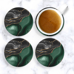 Emerald Green Black Gold Agate Coaster