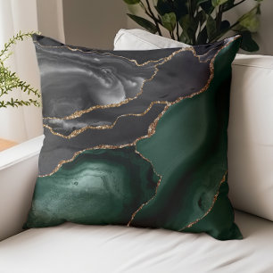 Emerald Green Black Gold Agate Throw Pillow