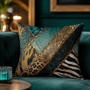 Emerald Green Black Gold Animal Print  Accent Pillow