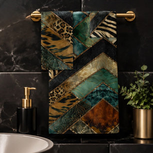Emerald Green Black Gold Animal Print  Bath Towel Set