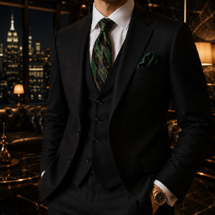 Emerald Green & Black Gold Art Deco Neck Tie