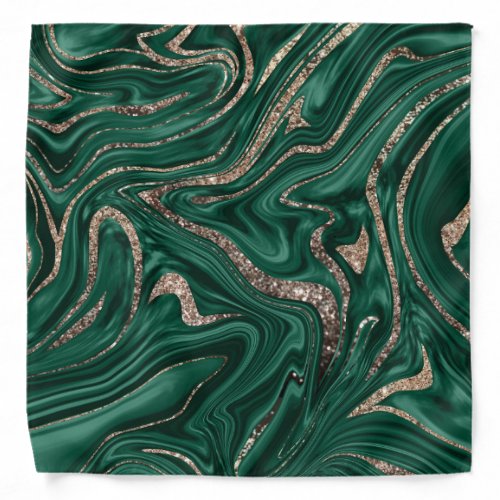 Emerald Green Black Gold Glitter Marble 1 Bandana