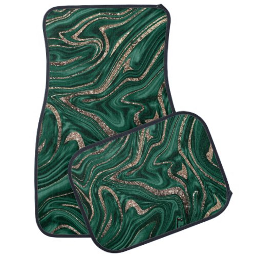 Emerald Green Black Gold Glitter Marble 1 Car Floor Mat