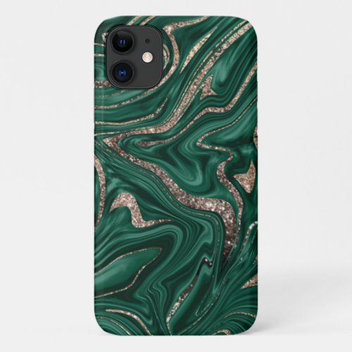 Emerald Green Black Gold Glitter Marble 1 iPhone 11 Case