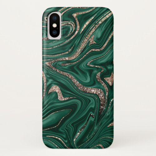Emerald Green Black Gold Glitter Marble 1 iPhone X Case