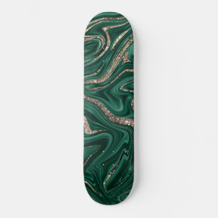 Emerald Green Black Gold Glitter Marble #1 Skateboard