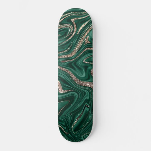 Emerald Green Black Gold Glitter Marble 1 Skateboard