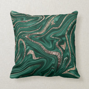 Emerald Green Black Gold Glitter Marble #1 Throw Pillow
