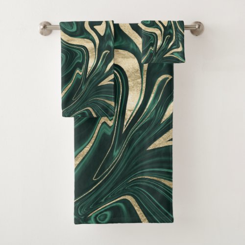 Emerald Green Black Gold Marble 1 decor art Bath Towel Set