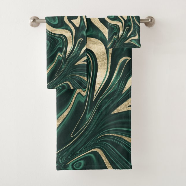 Emerald Green Black Gold Marble #1 #decor #art Bath Towel Set (Insitu)