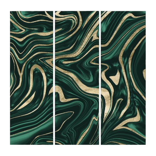 Emerald Green Black Gold Marble 1 decor art Triptych