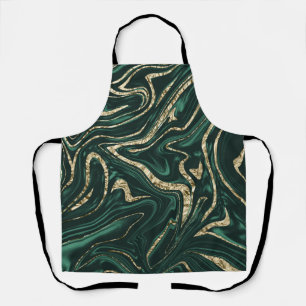 Emerald Green Black Gold Marble #2 (Faux Foil) Apron