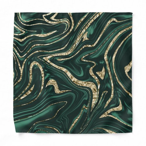 Emerald Green Black Gold Marble 2 Faux Foil  Bandana