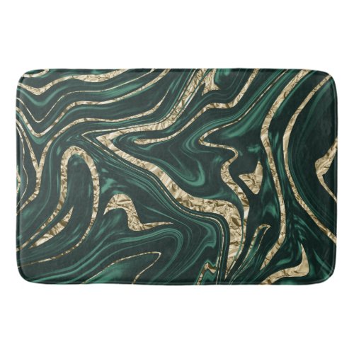 Emerald Green Black Gold Marble 2 Faux Foil  Bath Mat