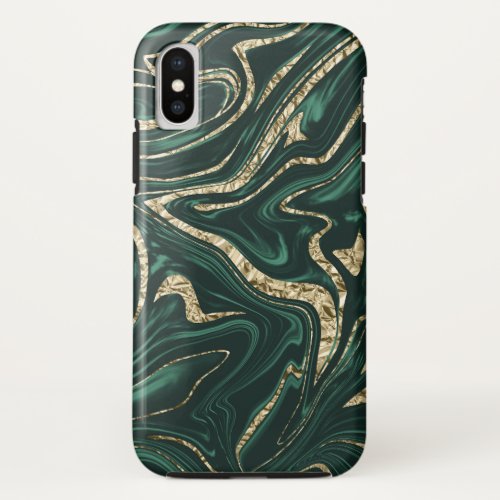 Emerald Green Black Gold Marble 2 Faux Foil  iPhone X Case