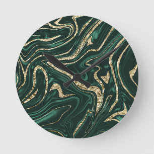 Emerald Green Black Gold Marble #2 (Faux Foil) Round Clock