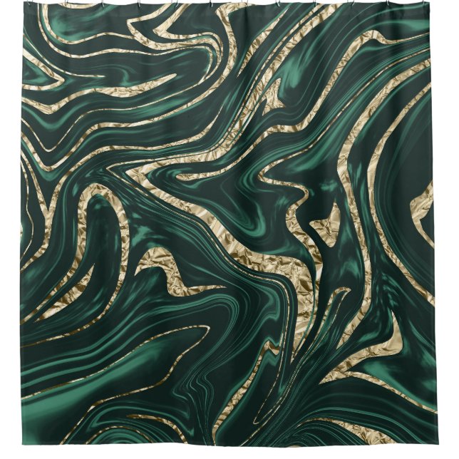 Emerald Green Black Gold Marble #2 (Faux Foil)  Shower Curtain (Front)