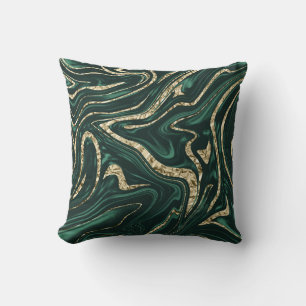 Emerald Green Black Gold Marble #2 (Faux Foil) Throw Pillow