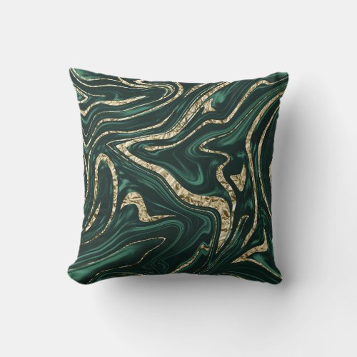 Emerald Green Black Gold Marble 2 Faux Foil  Throw Pillow