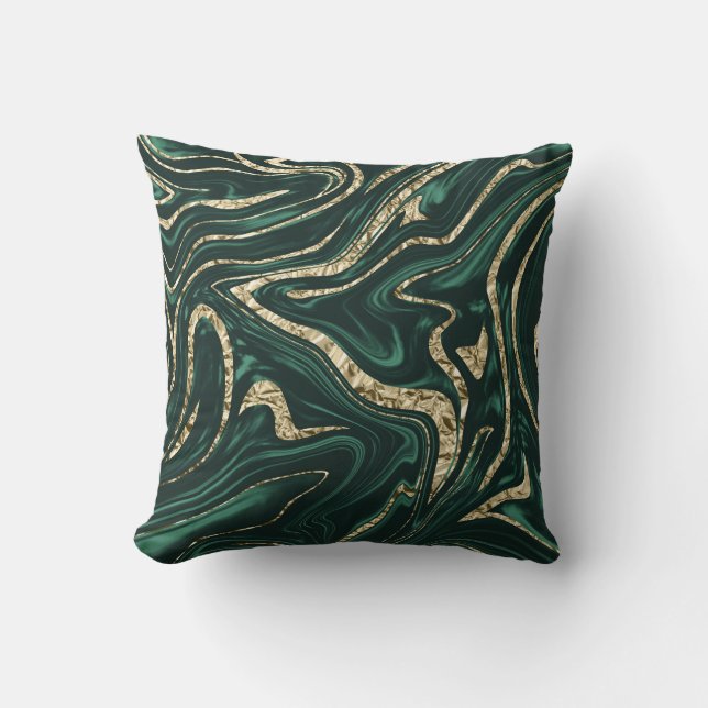 Emerald Green Black Gold Marble #2 (Faux Foil)  Throw Pillow (Front)