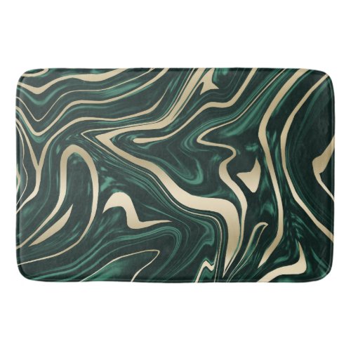 Emerald Green Black Gold Marble 3 Faux Foil   Bath Mat