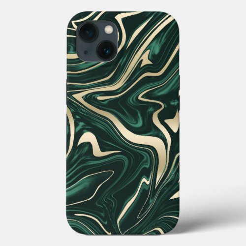 Emerald Green Black Gold Marble 3 Faux Foil   iPhone 13 Case