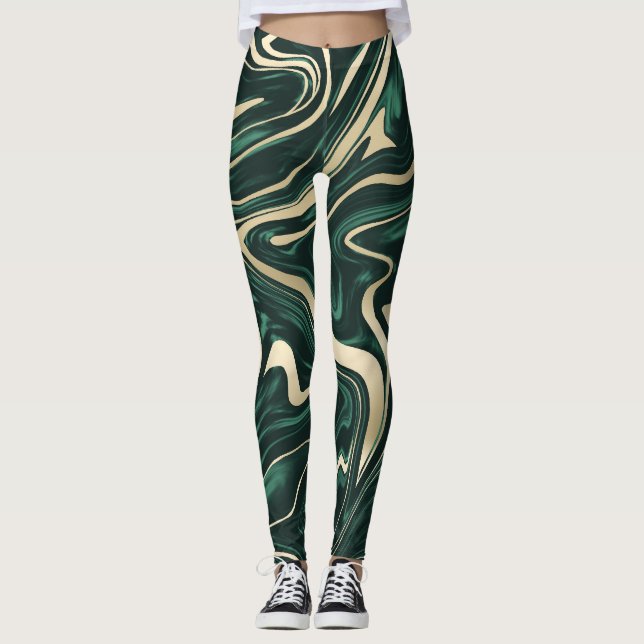 Emerald Green Black Gold Marble #3 (Faux Foil)   Leggings (Front)