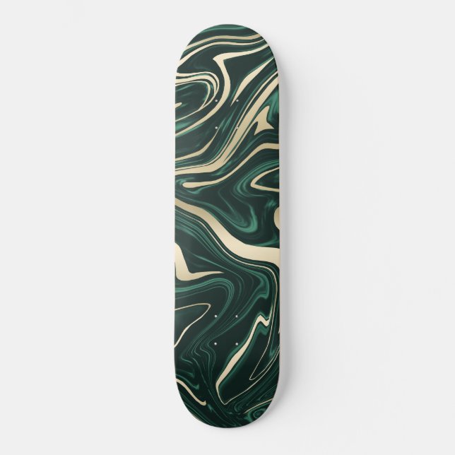 Emerald Green Black Gold Marble #3 (Faux Foil)   Skateboard (Front)