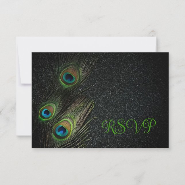 Emerald Green Black Gold Peacock Wedding Invitation (Front)