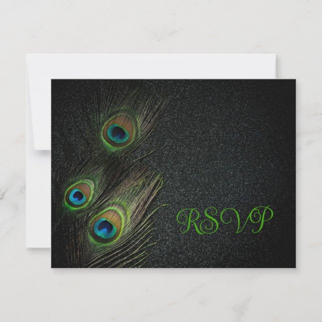 Emerald Green Black Gold Peacock Wedding Invitation (Front)