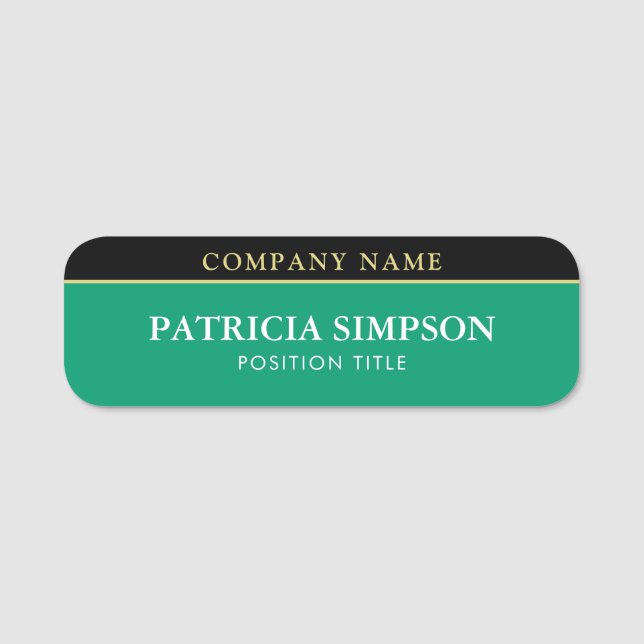 Emerald Green Black Sharp Contrast Name Tag (Front)
