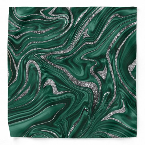 Emerald Green Black Silver Glitter Marble 1  Bandana