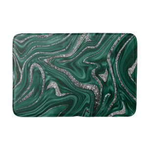 Emerald Green Black Silver Glitter Marble #1 Bath Mat