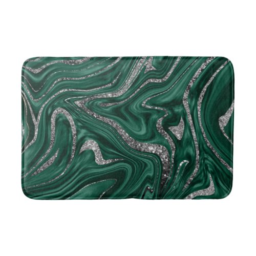 Emerald Green Black Silver Glitter Marble 1  Bath Mat