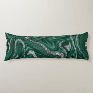 Emerald Green Black Silver Glitter Marble #1 Body Pillow