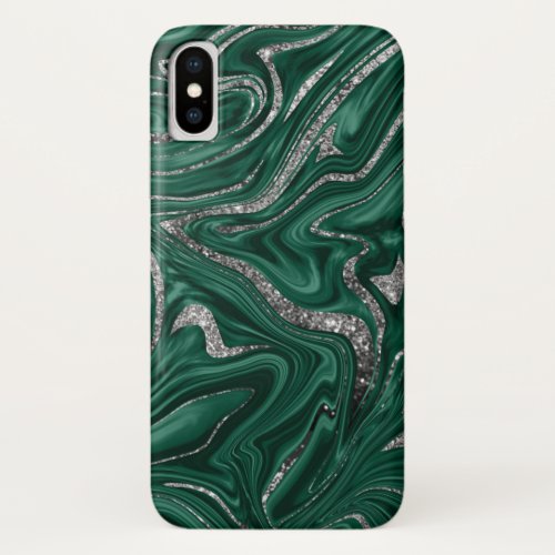 Emerald Green Black Silver Glitter Marble 1  iPhone X Case