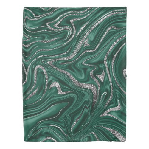 Emerald Green Black Silver Glitter Marble 1  Duvet Cover