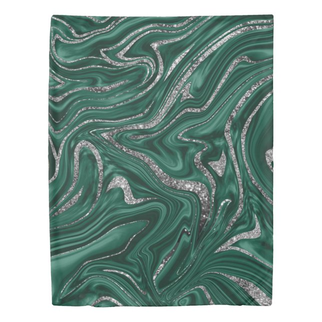 Emerald Green Black Silver Glitter Marble #1  Duvet Cover (Front)