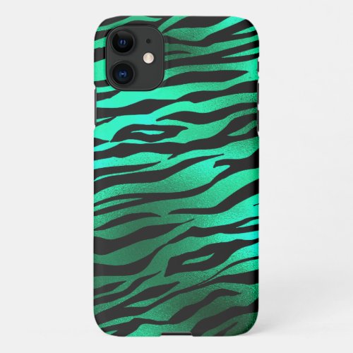 Emerald Green Black Tiger Stripe Wild Animal iPhone 11 Case