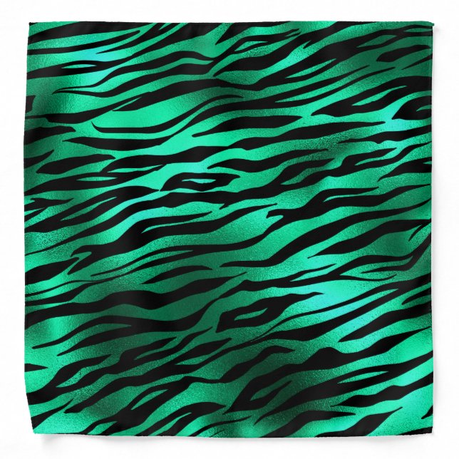 Emerald Green Black Tiger Stripes Wild Animals Bandana (Front)