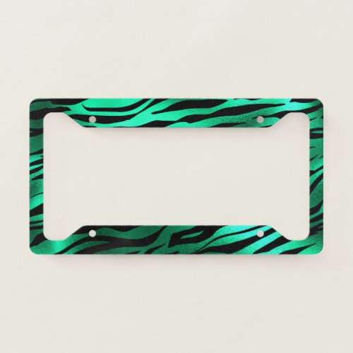 Emerald Green Black Tiger Stripes Wild Animals License Plate Frame