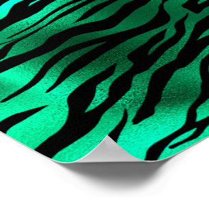Emerald Green Black Tiger Stripes Wild Animals Poster