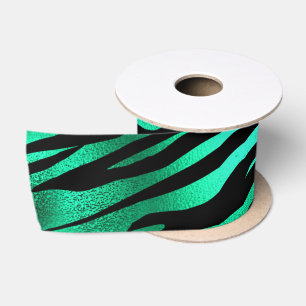 Emerald Green Black Tiger Stripes Wild Animals Satin Ribbon