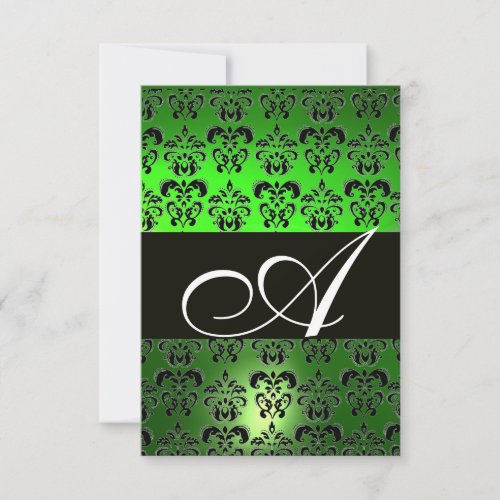 EMERALD GREEN BLACK WHITE DAMASK MONOGRAM RSVP